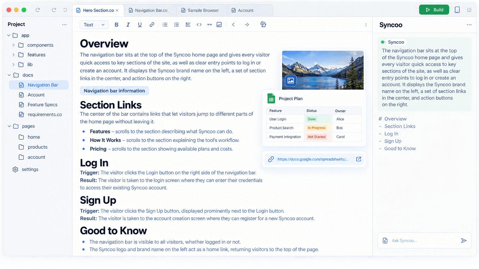 Syncoo editor interface preview