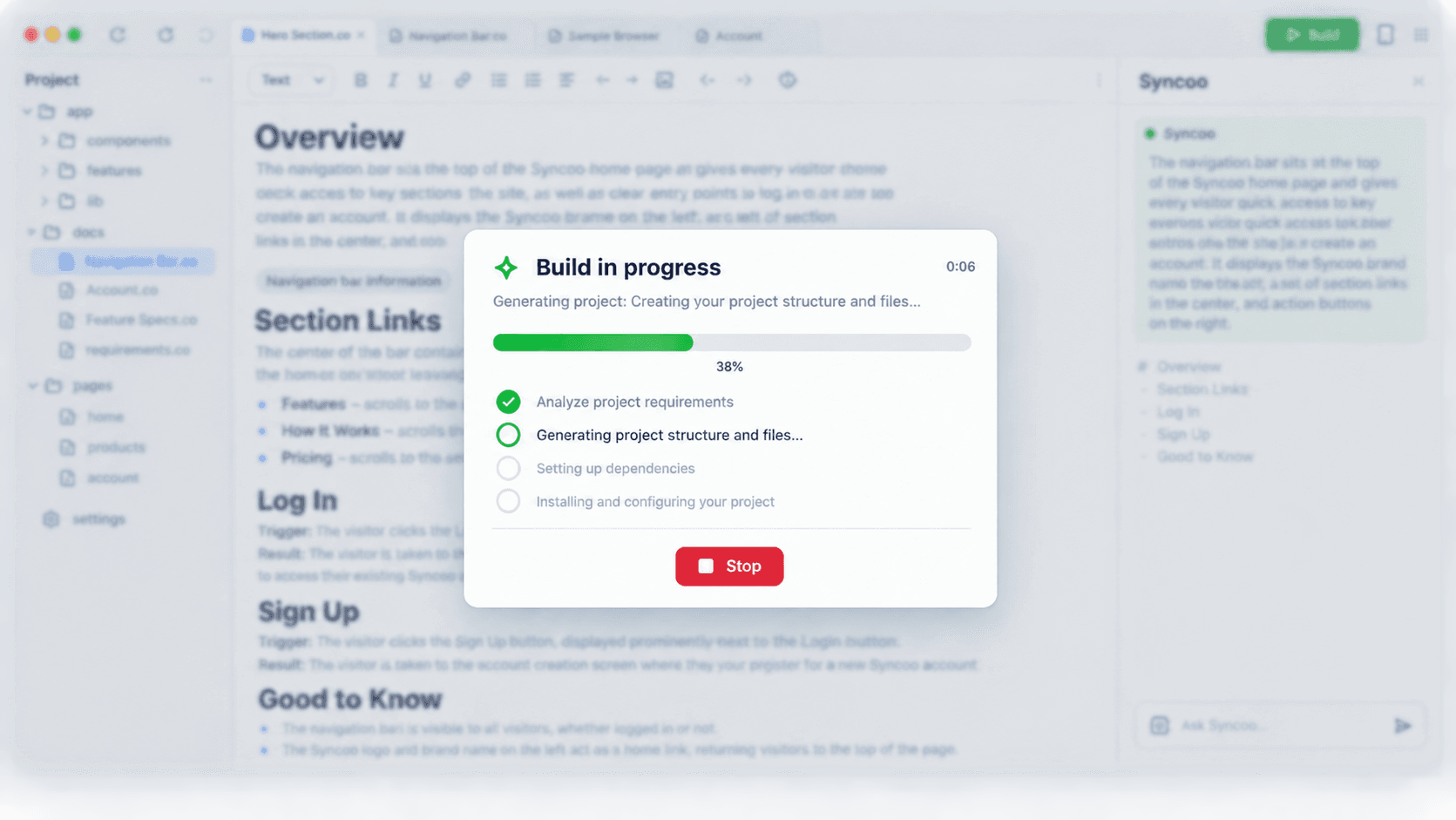Syncoo build in progress preview
